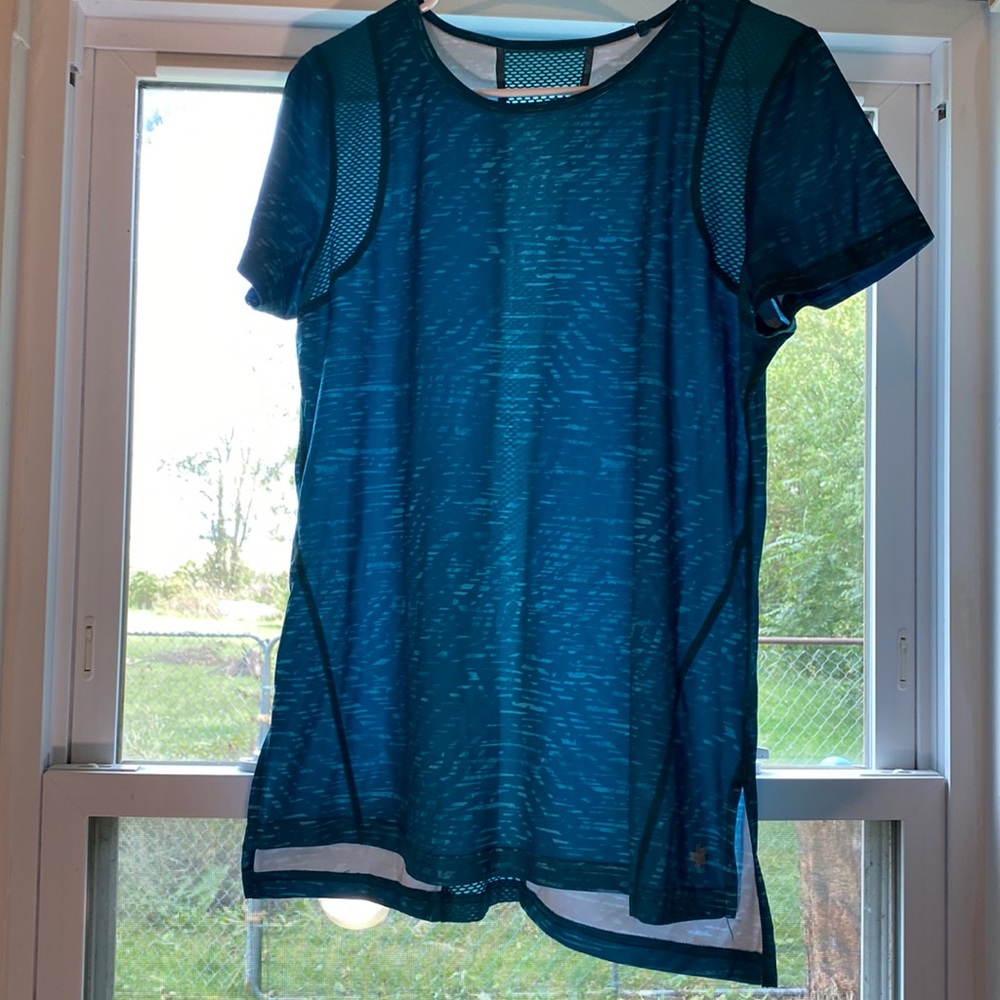 Medium blue  silky work out top.